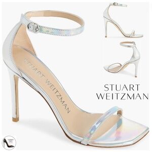 Stuart Weitzman Nudistcurve Ankle Strap Sandal Metallic Leather High Heel Pumps